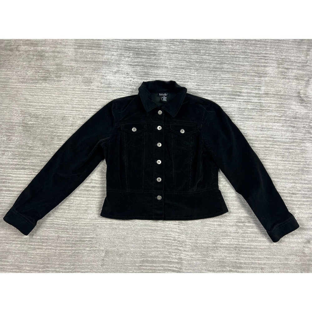 Rafaella‎ Petites Jacket Womens 12P Black Corduroy Trucker Button Front Stretch